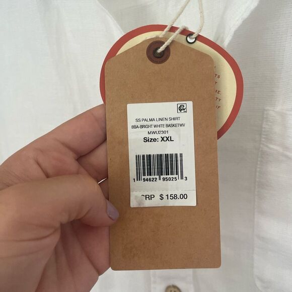 Faherty Mens Short-Sleeve Palma Linen Shirt White Basketweave Size XXL NEW - Picture 8 of 9